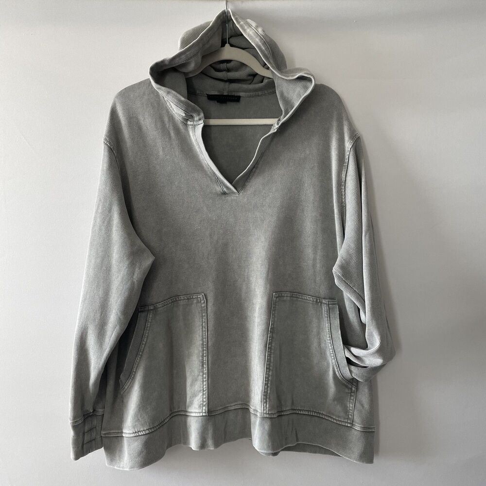Jane + Delancey Hooded Waffle Knit Pullover Gray Women's Size 2X-(dp)